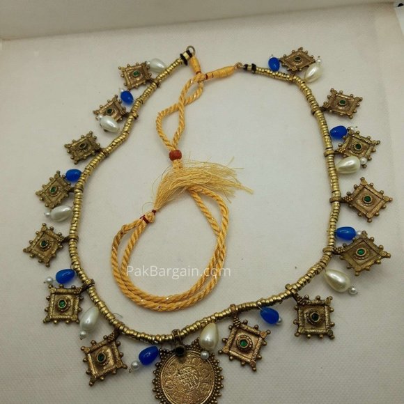 Afghan Tribal Vintage Hasli Pearls Choker Necklace With Coins Earrings and Ring - Picture 13 of 18